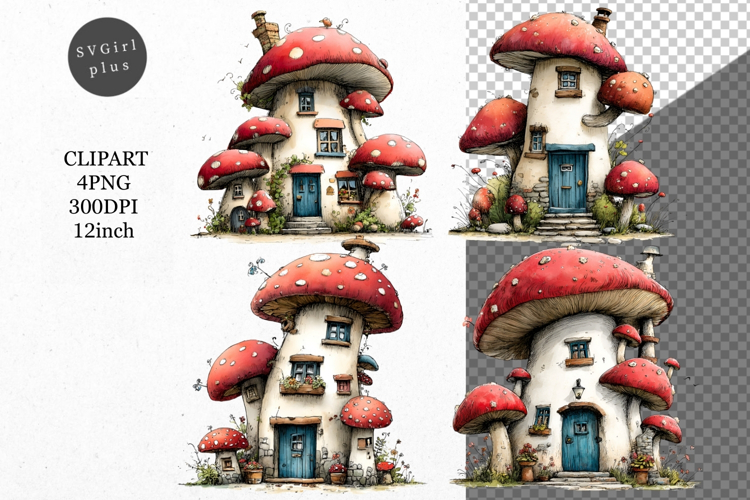 Mushroom Cottage clipart, Cottage clipart, Fantasy