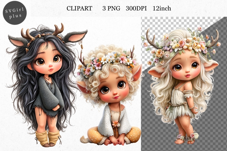 Deer Clipart, Girl PNG, Whimsical Clipart