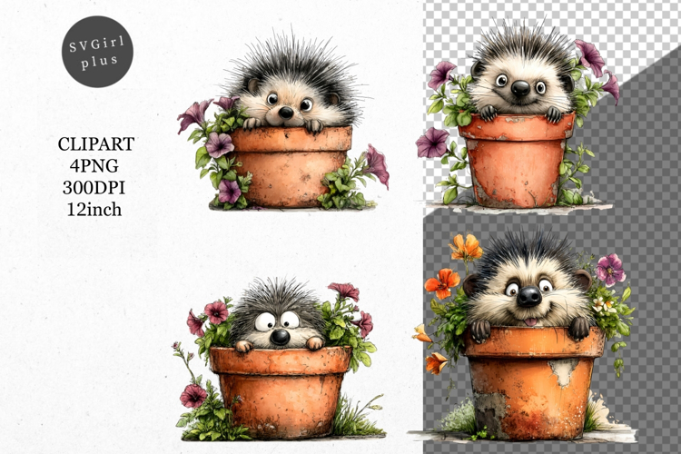 Hedgehog Clipart, Animals Clipart, Whimsical Clipart