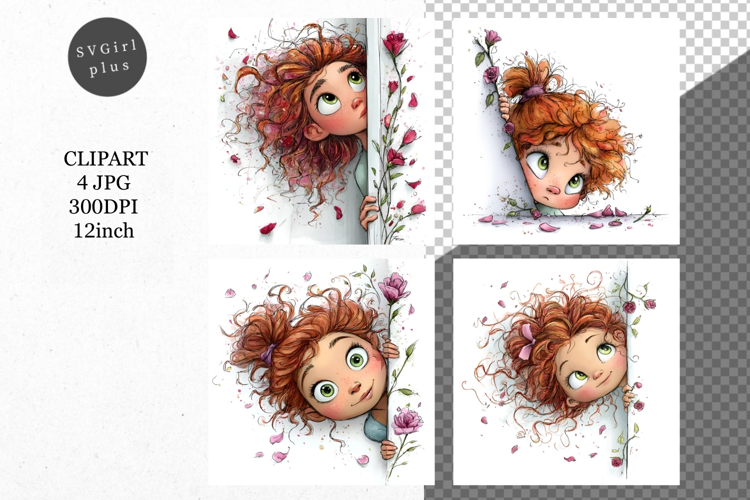 Peeking Girl, Whimsical JPG, JPG, Junk journal,