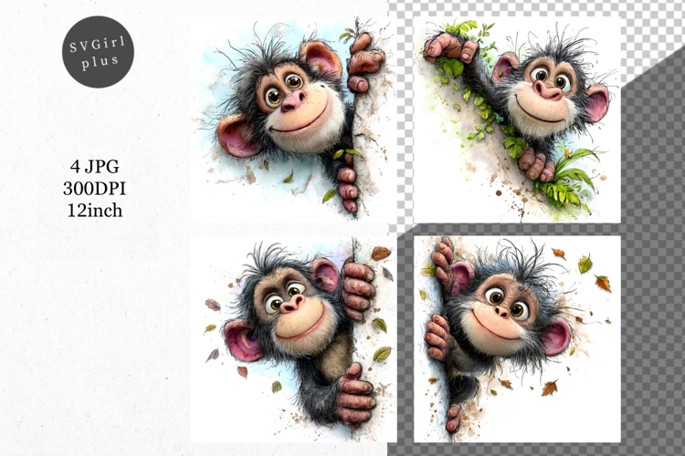 Chimpanzee JPG, Peeking chimpanzee, Whimsical JPG,