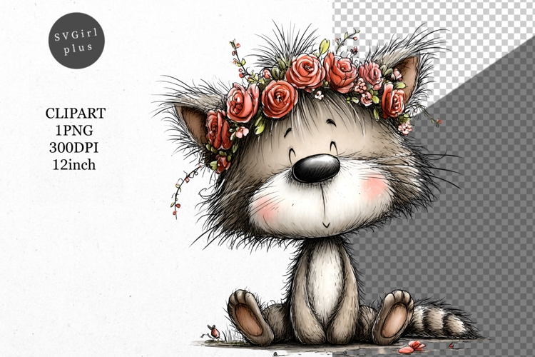 Raccoon Clipart, Spring Clipart, Whimsical Clipart