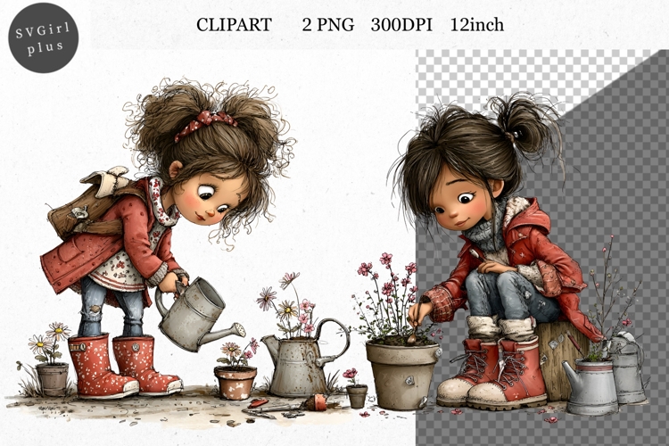 Spring Girl PNG, Girl Clipart, Whimsical Clipart