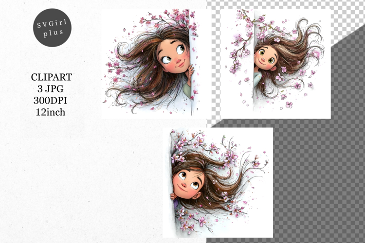 Peeking Girl, Whimsical JPG, JPG, Junk journal,