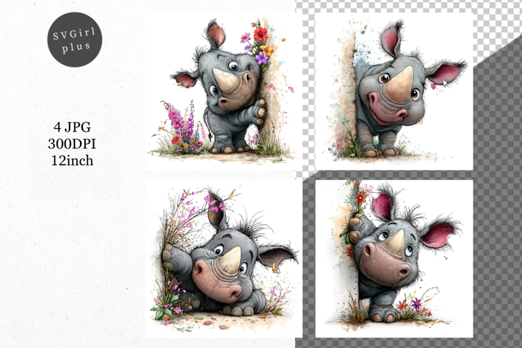 Rhino JPG, Peeking rhino, Whimsical JPG,