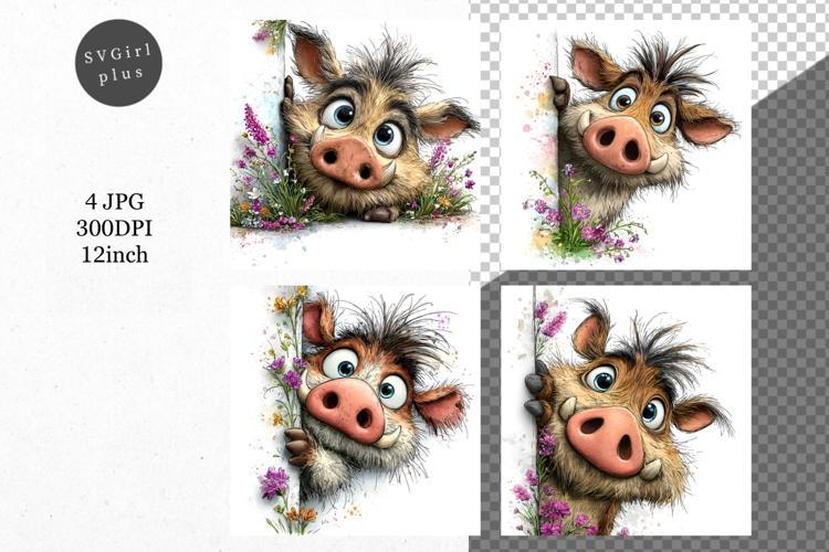 Pig JPG, Peeking Pig, Whimsical JPG,