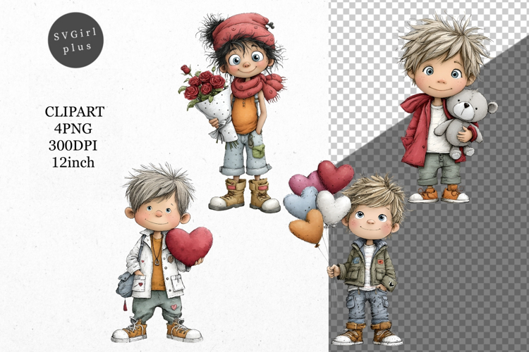 Boy Clipart, Whimsical Clipart, Valentines Day