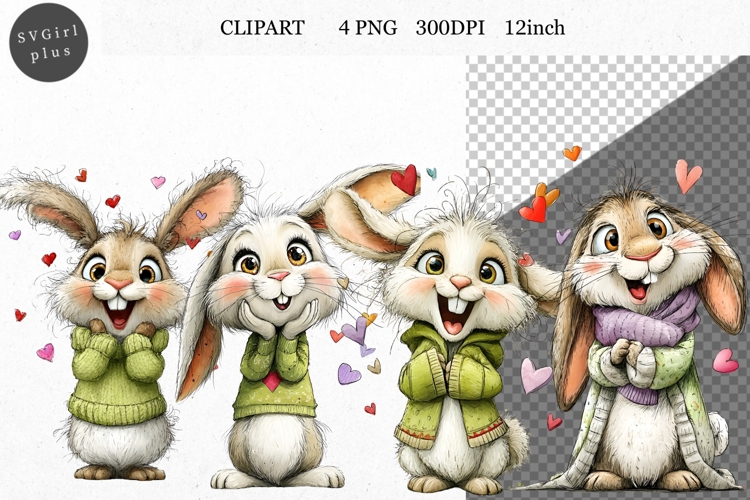 Bunny Clipart, Easter Clipart, Whimsical Clipart,