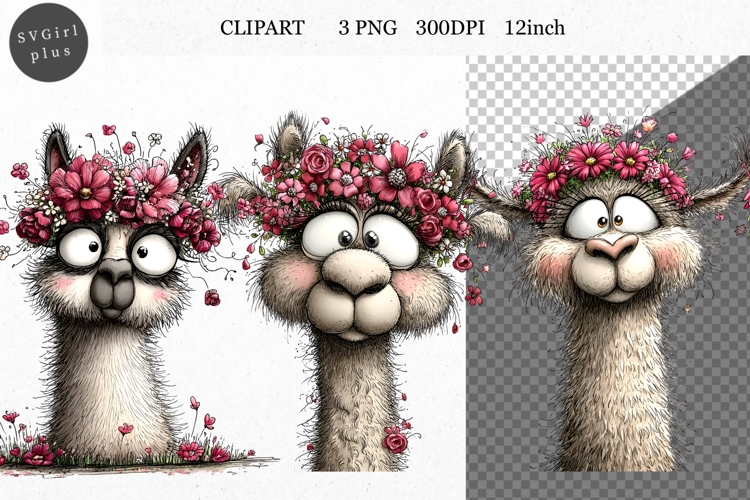 Llama Clipart, Valentines Day Clipart, Whimsical Clipart