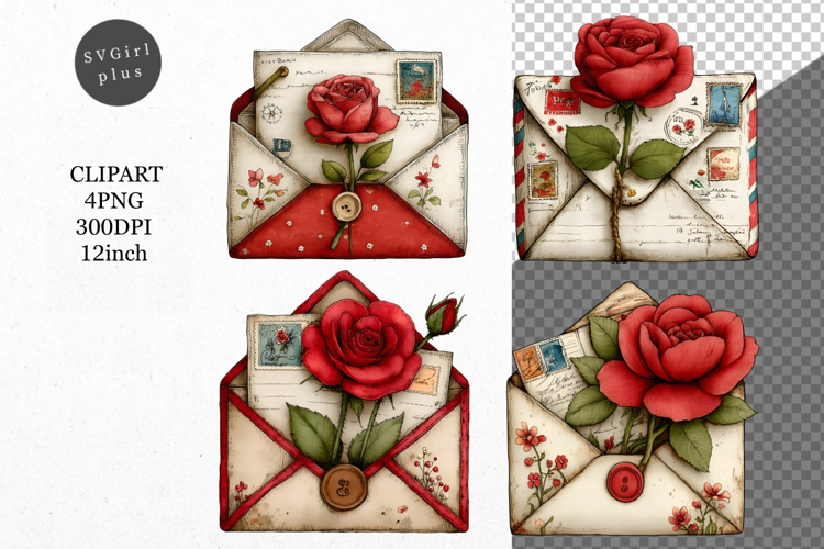 Envelope PNG, Mothers Day PNG, Whimsical Clipart,