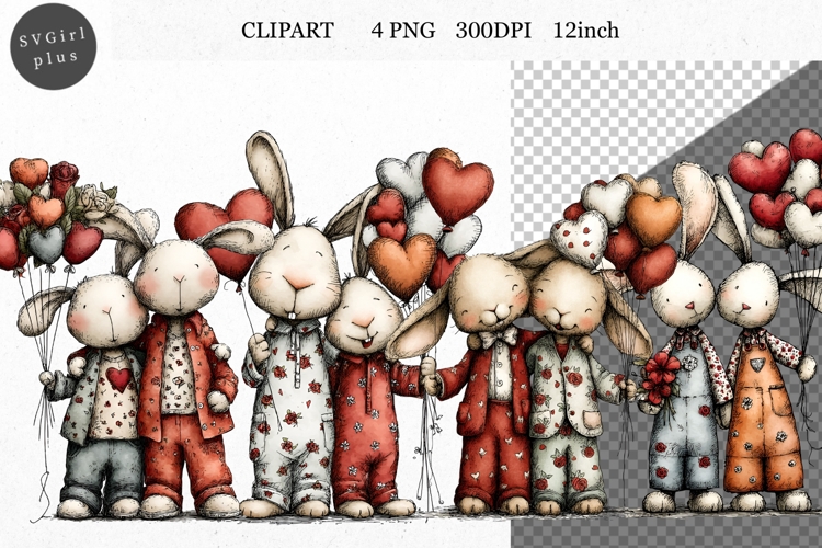 Bunny Clipart, Valentines Day Clipart, Whimsical Clipart,
