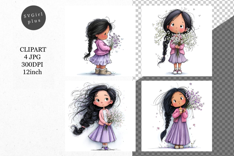 Girl with flowers, Whimsical JPG, JPG, Junk journal,