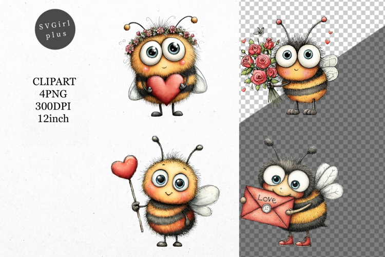 Bee Clipart, Whimsical Clipart, Valentines Day
