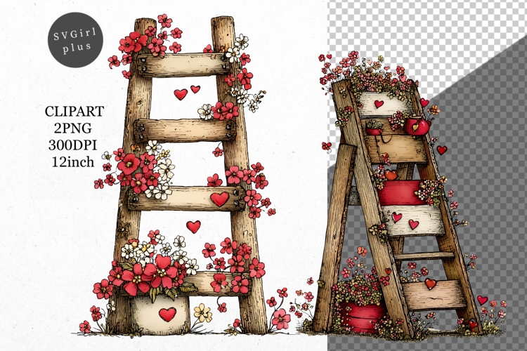 Ladder Clipart, Valentines Day Clipart, Whimsical Clipart