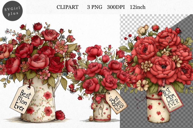 Roses PNG, Mothers Day PNG, Whimsical Clipart,