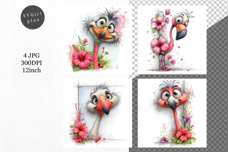 Flamingo JPG, Peeking Flamingo, Whimsical JPG,