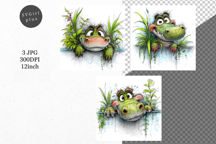 Crocodile JPG, Peeking crocodile, Whimsical JPG,