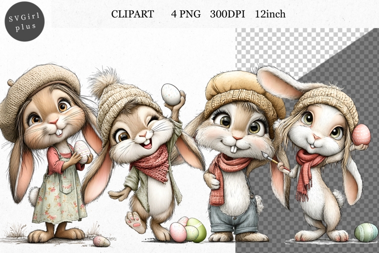 Bunny Clipart, Easter Clipart, Whimsical Clipart,