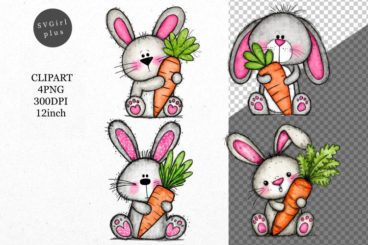 Bunny Clipart, Easter Clipart, Whimsical Clipart,