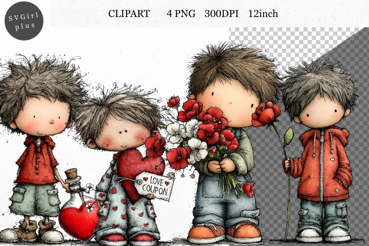 Boy Clipart, Valentines Day Clipart, Whimsical Clipart