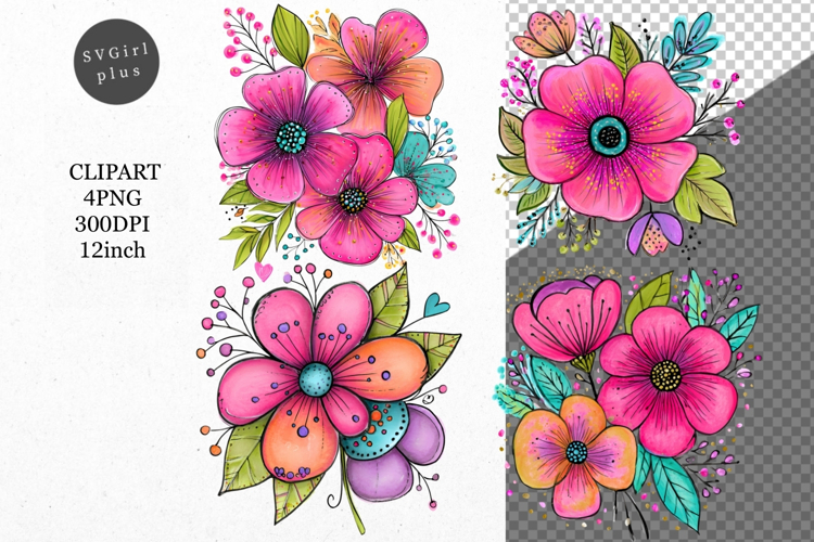 Flowers Clipart, Valentines Day Clipart, Whimsical Clipart