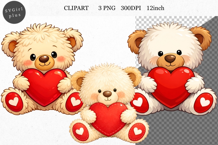 Teddy Bear Clipart, Valentines Day Clipart, Whimsical Clipar