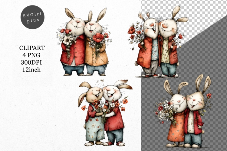 Bunny Clipart, Valentines Day Clipart, Whimsical Clipart,