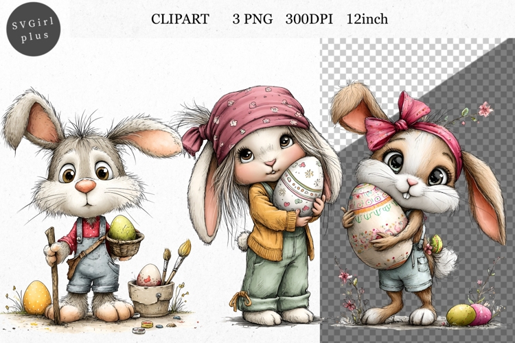 Bunny Clipart, Easter Clipart, Whimsical Clipart,
