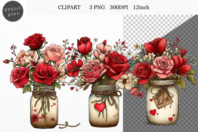 Flowers Clipart, Valentines Day Clipart, Whimsical Clipart