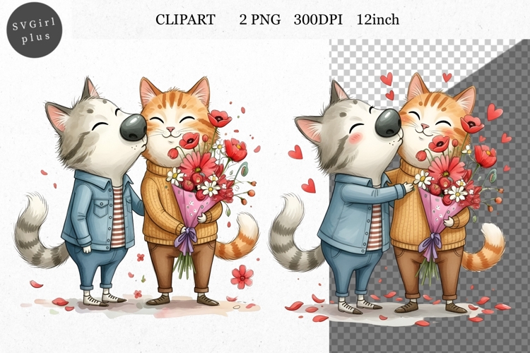 Cat Clipart, Valentines Day Clipart, Whimsical Clipart
