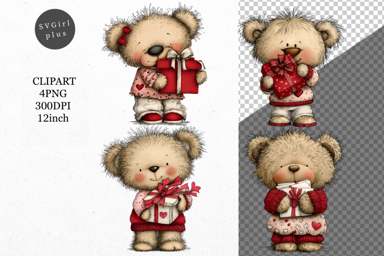 Teddy Bear Clipart, Valentines Day Clipart, Whimsical Clipar