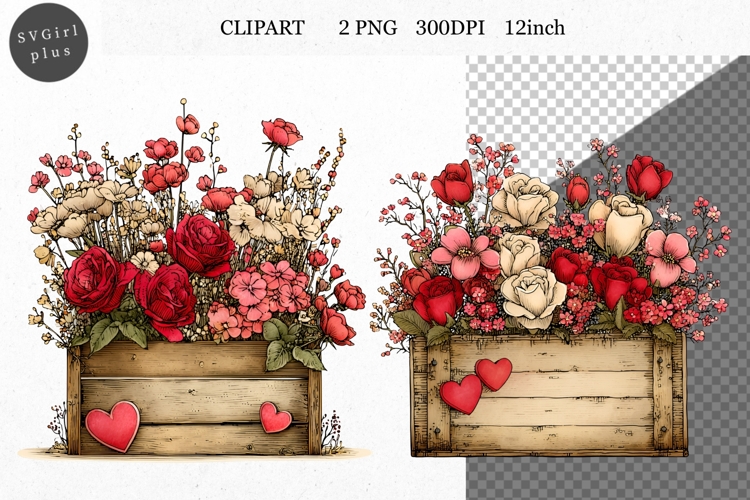 Flower Box Clipart, Valentines Day Clipart, Whimsical
