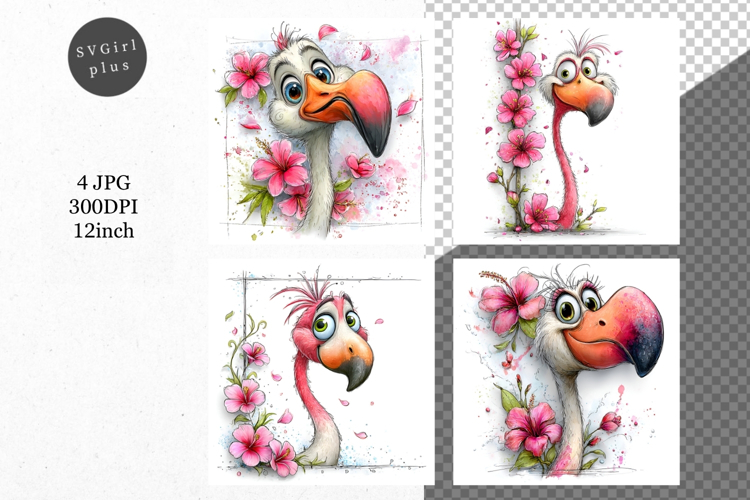 Flamingo JPG, Peeking Flamingo, Whimsical JPG,