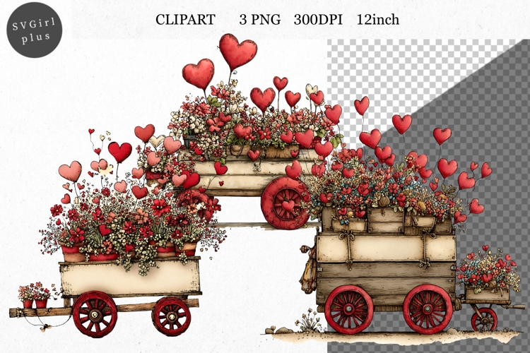 Wheelbarrow Clipart, Valentines Day Clipart, Whimsical Clip