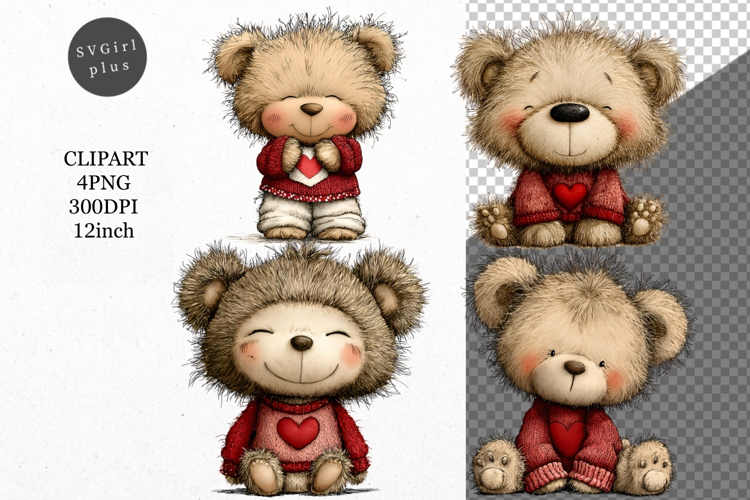 Teddy Bear Clipart, Valentines Day Clipart, Whimsical Clipar