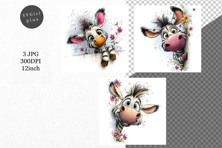 Zebra JPG, Peeking Zebra, Whimsical JPG,