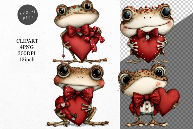 Frog Clipart, Valentines Day Clipart, Whimsical