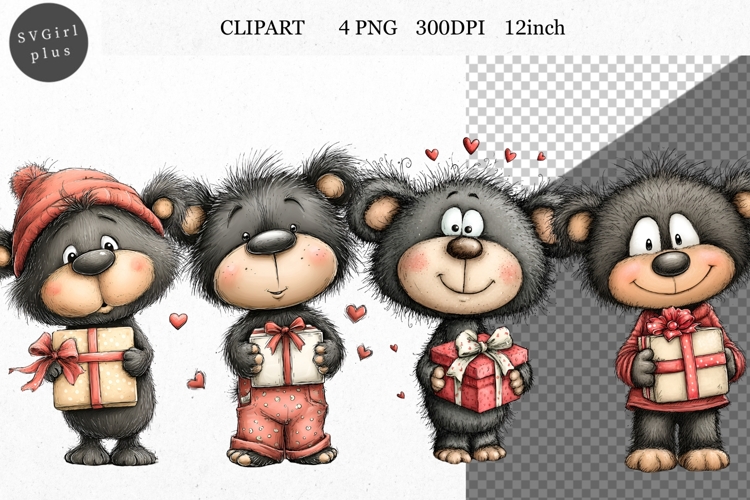 Teddy Bear Clipart, Valentines Day Clipart, Whimsical Clipar