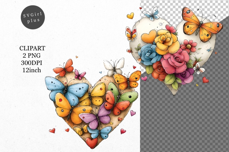 Heart Clipart, Valentines Day Clipart, Whimsical