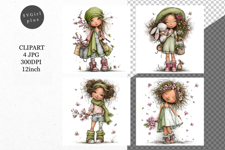 Spring Girl, Whimsical JPG, JPG, Junk journal,