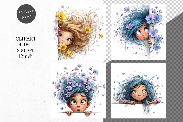 Peeking Girl, Whimsical JPG, JPG, Junk journal,
