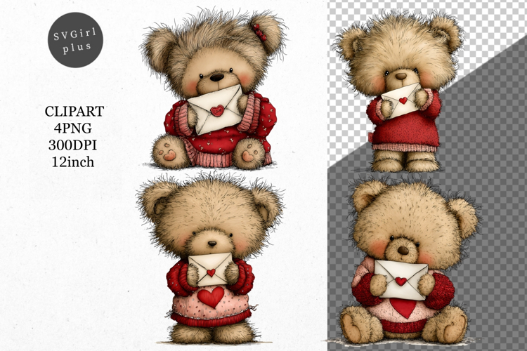 Teddy Bear Clipart, Valentines Day Clipart, Whimsical Clipar