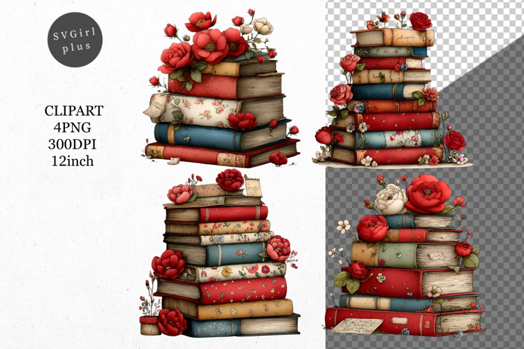 Books PNG, Mothers Day PNG, Whimsical Clipart,