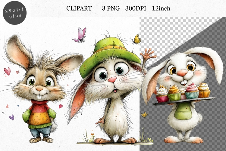 Bunny Clipart, Easter Clipart, Whimsical Clipart,