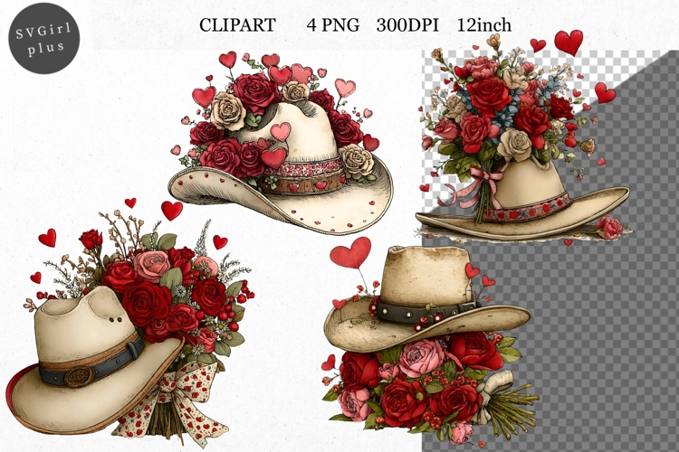 Cowboy hat Clipart, Valentines Day Clipart, Whimsical