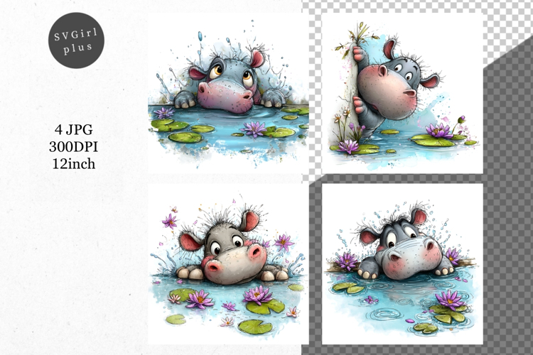 Hippo JPG, Peeking Hippo, Whimsical JPG,