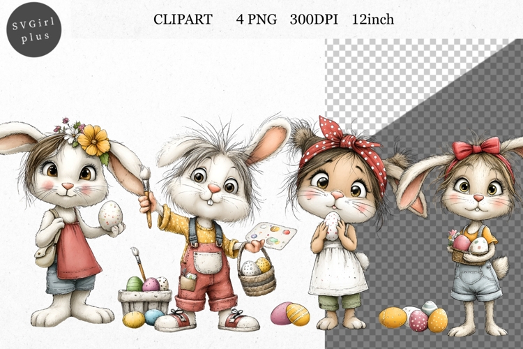 Bunny Clipart, Easter Clipart, Whimsical Clipart,