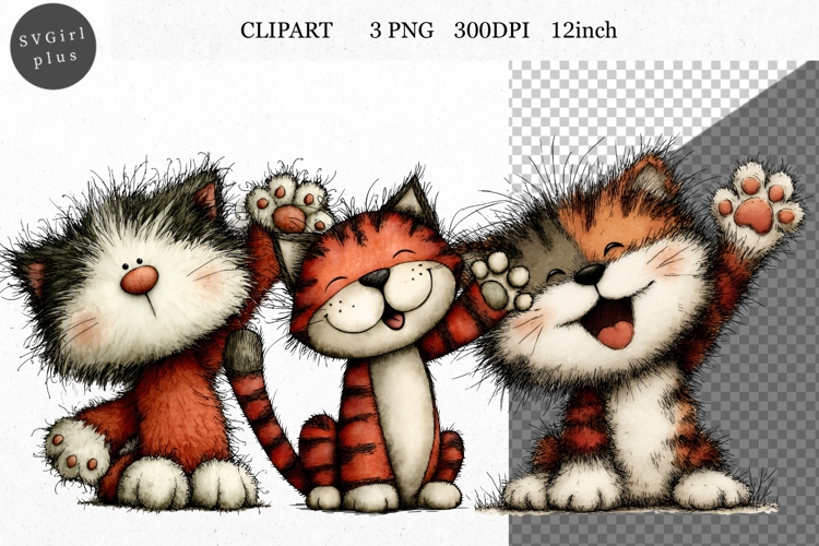 Cat Clipart, Cat PNG, Whimsical Clipart,