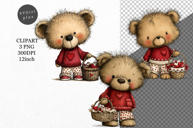 Teddy Bear Clipart, Valentines Day Clipart, Whimsical Clipar