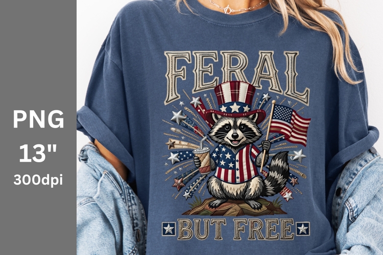 Feral but free PNG, USA PNG, Patriotic PNG, 4th of July